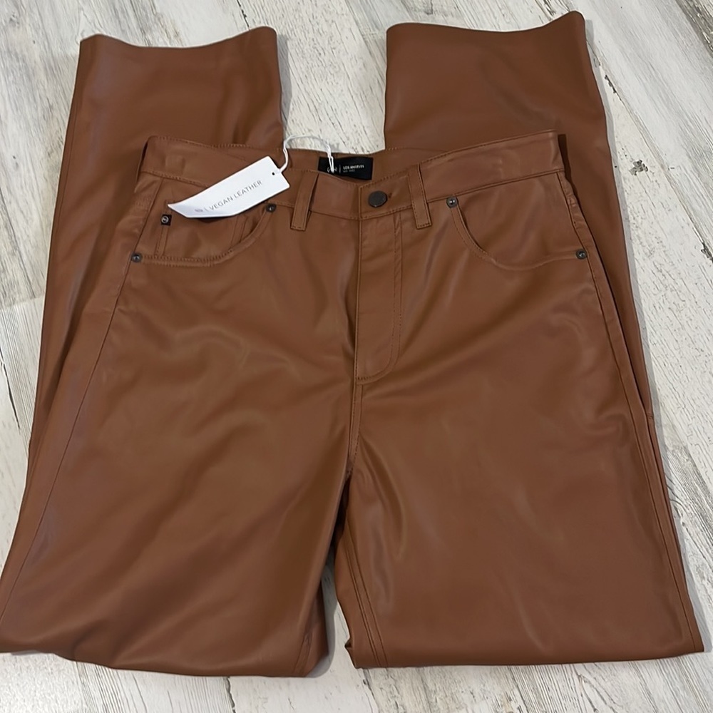 AG Adriano Goldschmied Alexxis Straight High- Rise Vintage Fit Leather Pants - Picture 5 of 14